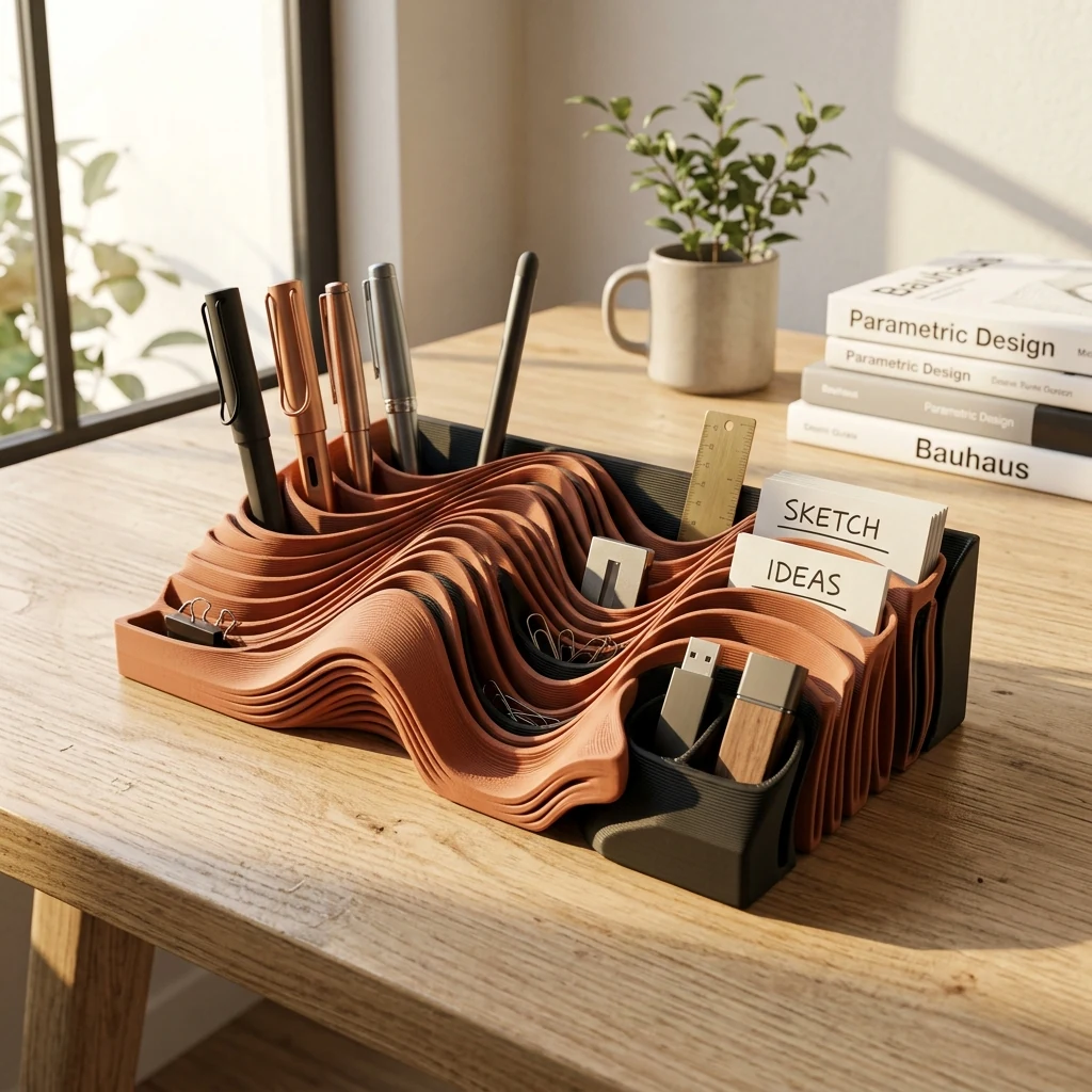 Algorithmic Wave Desk Organizer & Pen Stand