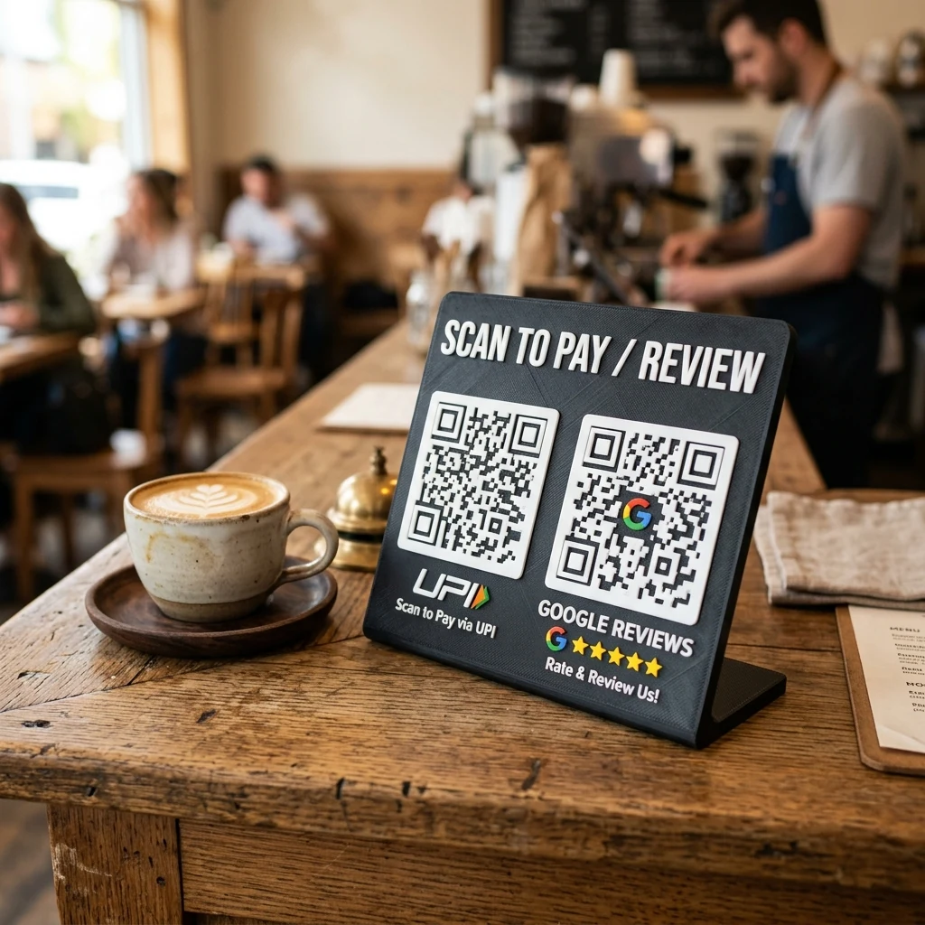 Professional 3D Stand with Dual UPI / Google Review QR